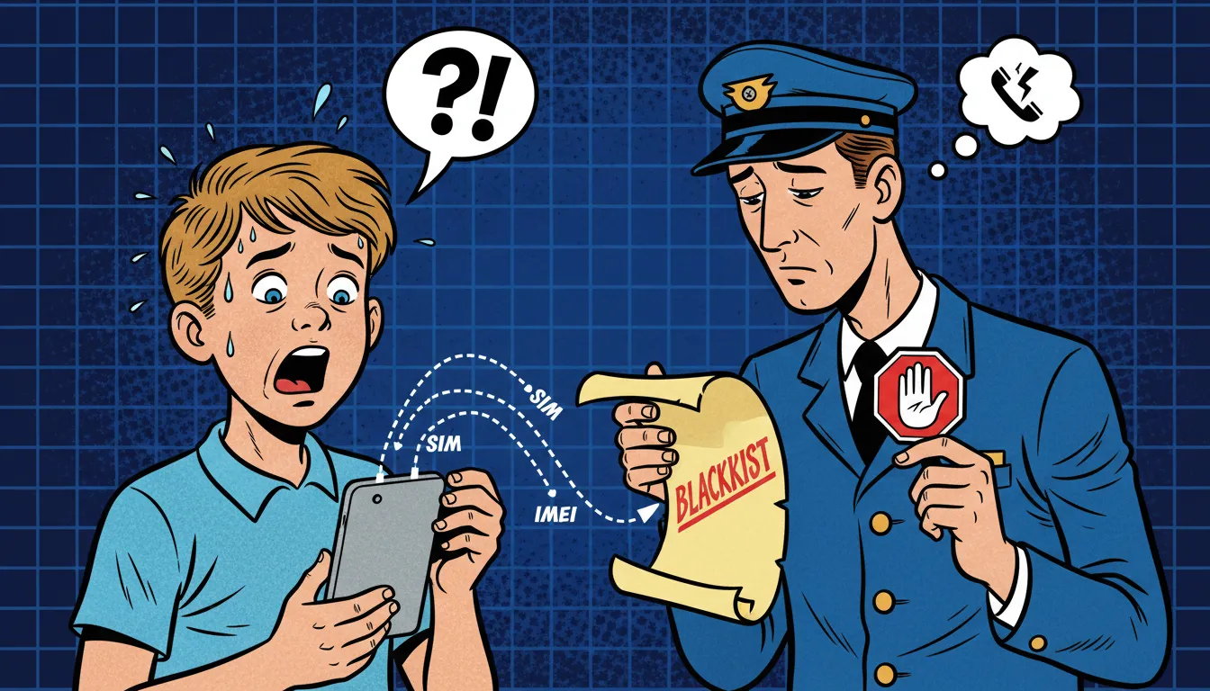 Сеть сверяет IMEI Ильи со своим чёрным списком и блокирует доступ.