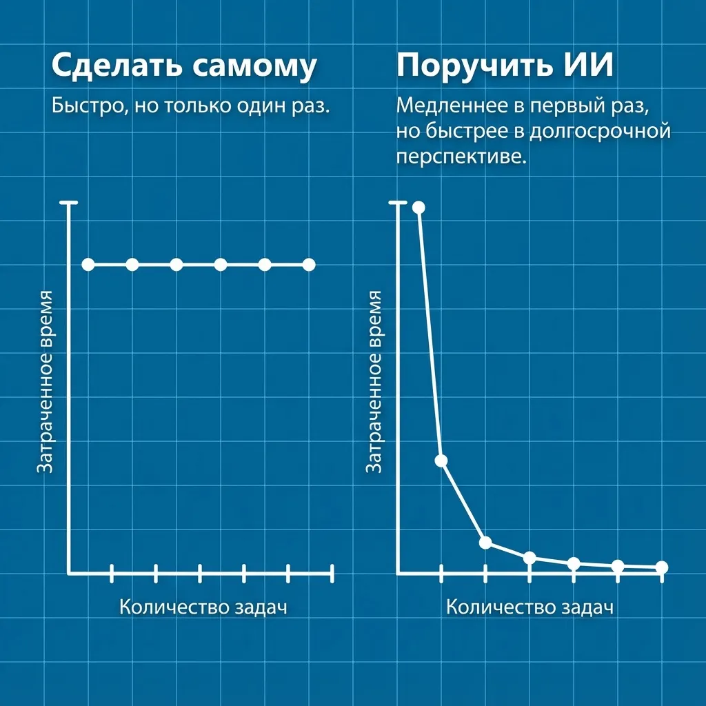 Потратьте время на обучение ИИ один раз, и он будет помогать вам снова и снова, с каждым разом делая это быстрее.